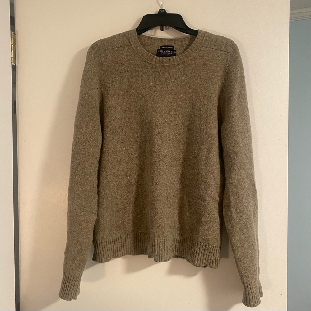 American Eagle Sweater Olive Green Crewneck Knit XL Wool Blend Cottage Core Fall